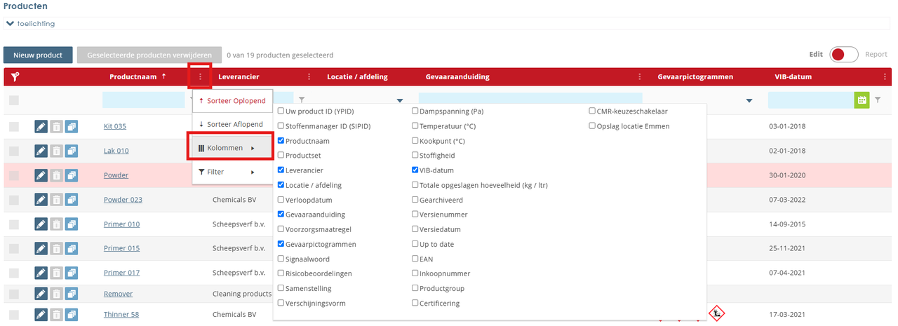 Kolommen samenstellen in Stoffenmanager®
